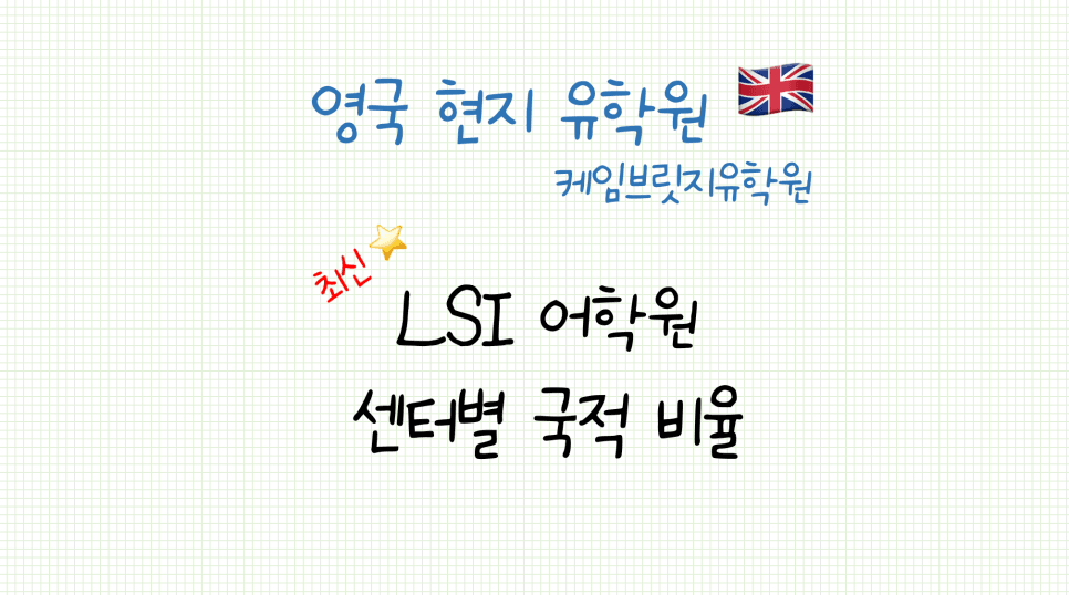 런던 어학연수 어학원 추천 - 전 캠퍼스 한국 학생 비율 3% 이하! 영국 LSI 어학원 - 23년 10월 국적 비율 안내